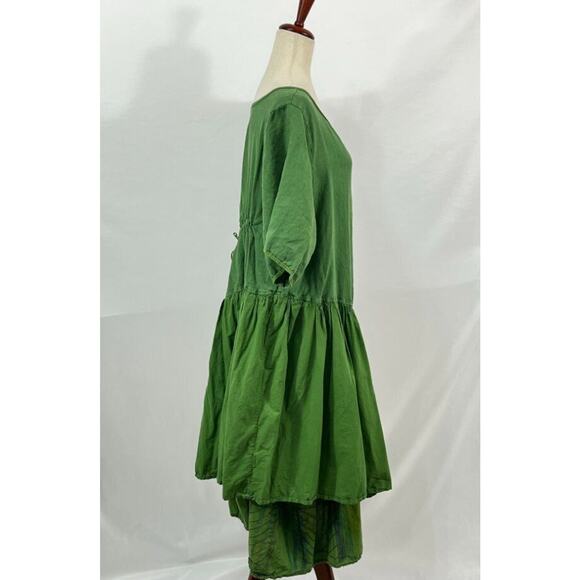 BLUE FISH Sz 1 Layered Green Short Sleeve Dress Linen - Picture 6 of 10